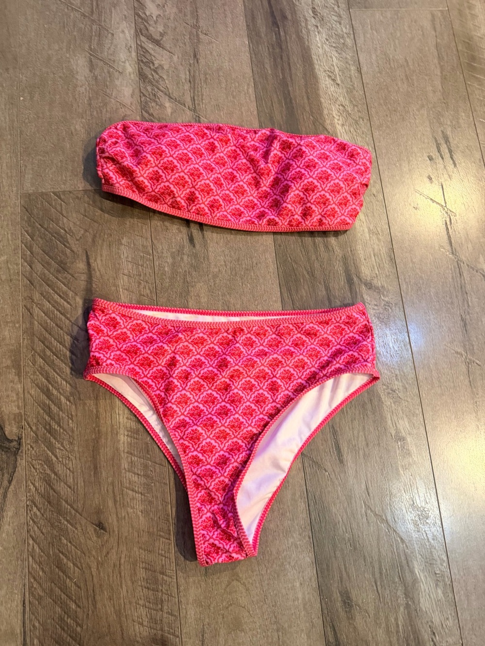 Women's Pink Patterned Bandeau Bikini Set